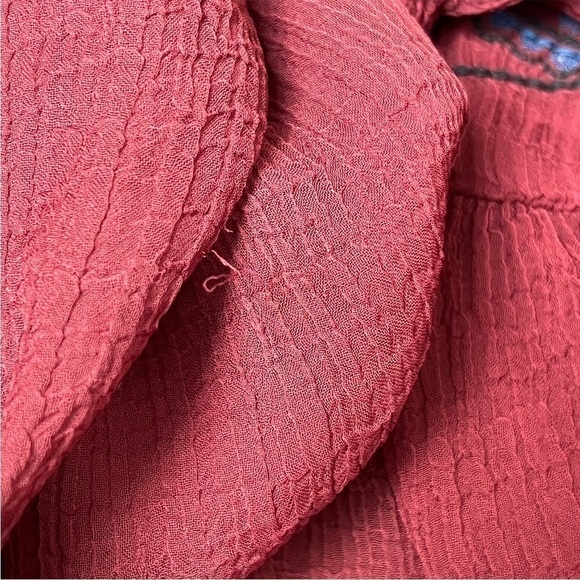 FREE‎ PEOPLE Burgundy Crinkle Sheer Embroidered Beaded Long Sleeve Boho Tunic S - Picture 6 of 6